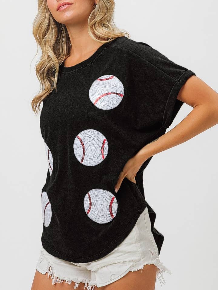 Rosa Clothing - Wholesale T-Shirt - Women's - Baseball sequin embroidered short sleeve T-shirt tee top9