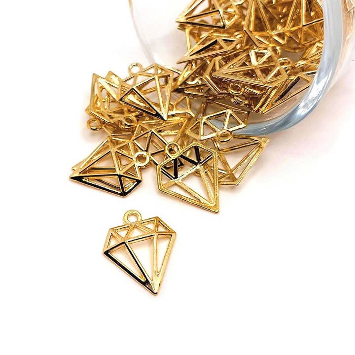 Gold Diamond Shape Charms, 16x14mm for wholesale by Guerrilla Charm