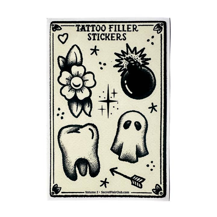 Tattoo Filler Stickers - Vol. 2 - 4 x 6 - 14 Mini-decals for wholesale by Secret Flair Club