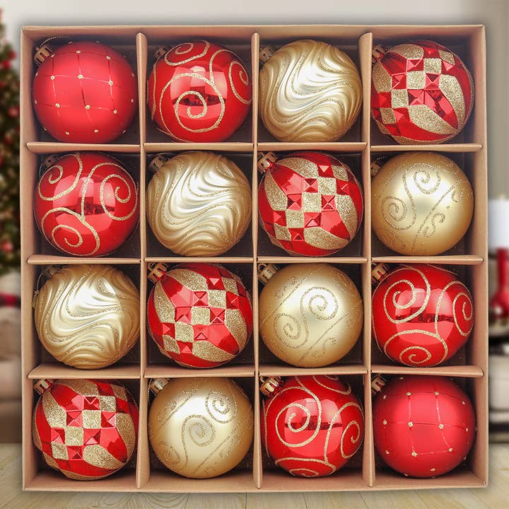 OrnamentallyYou - Wholesale Ornament Set - Glittery Red and Gold Christmas Ornament Bauble Set Bundle