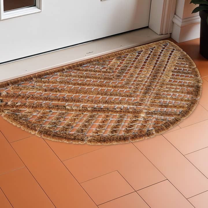 Zerbino da Esterno Semicircolare Geometrico in Fibra di Cocco Marrone 45x75 cm per la vendita all'ingrosso da parte di HomeRoots