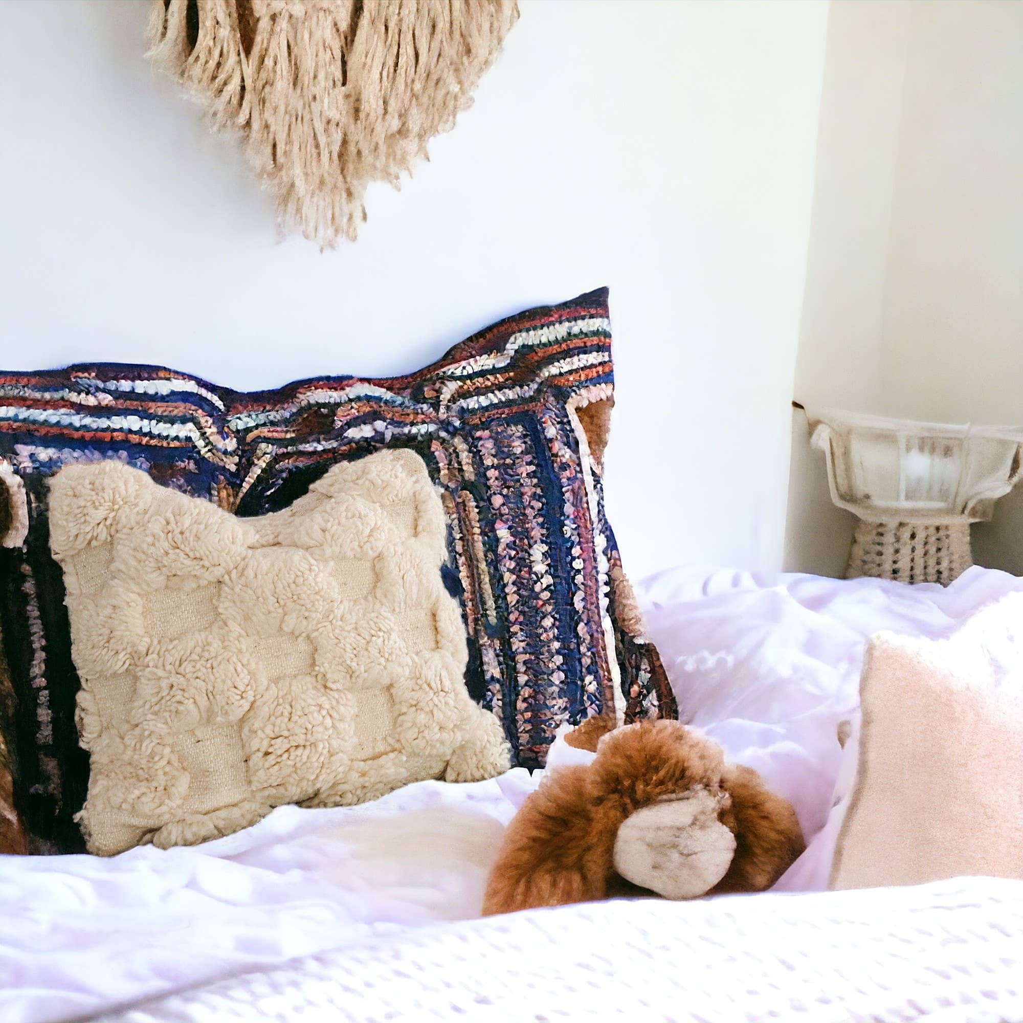 Berberwoolrug - Wholesale Throw Pillow Cover - Handcrafted White Checkered Beni Ourain Wool Pillow Cover11