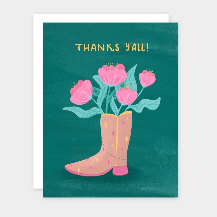 Tarjeta de agradecimiento con forma de jarrón con forma de bota vaquera, tarjeta con temática floral occidental para venta al por mayor de Copper Penny Prints