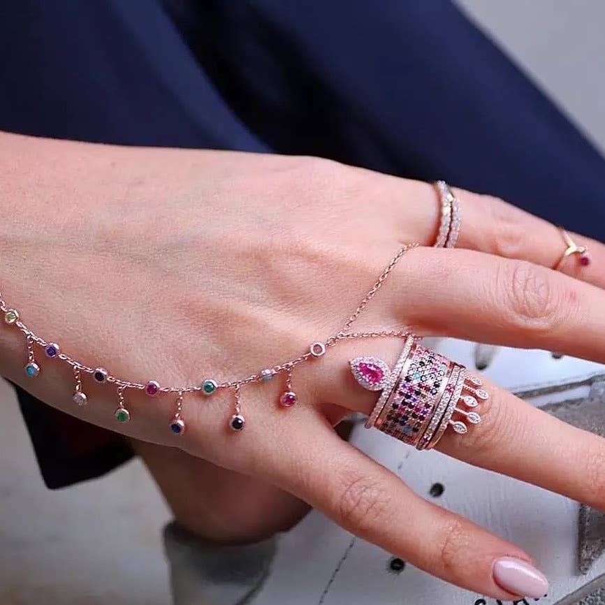 HoopLa - Vente Parures de bijoux - Chaîne de main en argent sterling avec bague et bracelet à cristaux13