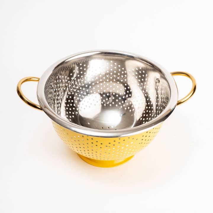 Colum Steel Colander, Gold - 13.25 x 10.75 x 6 Inches for wholesale by Casa Amarosa