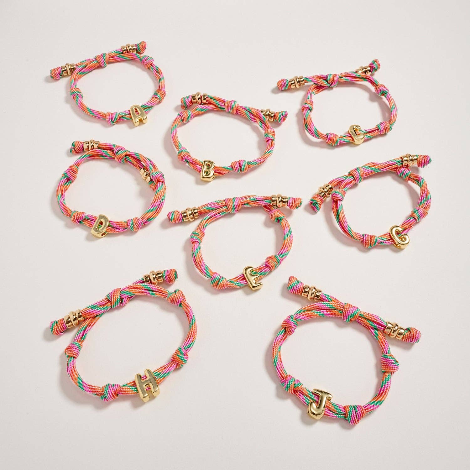  ASST Premium Multicolor Rope Initial Bracelet with Gold Letter Charm – Adjustable Luxury Cord Monogram Bracelet for wholesale on Faire1