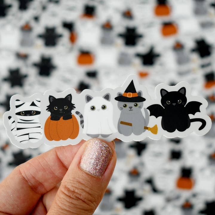 Cute Spooky Kittens 4x1-in. Vinyl Cat Sticker for wholesale by Chester and Pearl