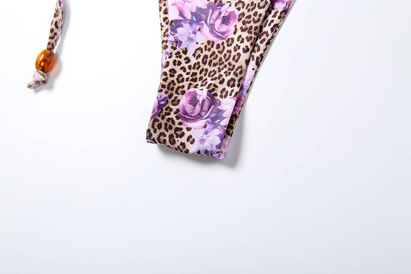 Lily Clothing - Wholesale Two Piece Swimsuit - Women's - Leopard Floral Halter Tie Bikini Set15