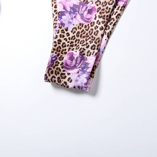 Lily Clothing - Wholesale Two Piece Swimsuit - Women's - Leopard Floral Halter Tie Bikini Set15