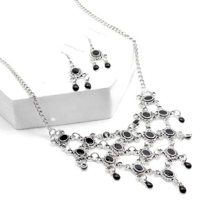 Nightfall Cascade - Black Necklace Set for wholesale by Sunset Marsh LLC