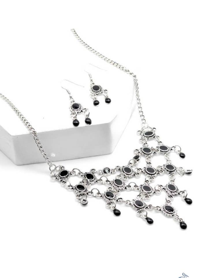 Nightfall Cascade - Black Necklace Set for wholesale by Sunset Marsh LLC