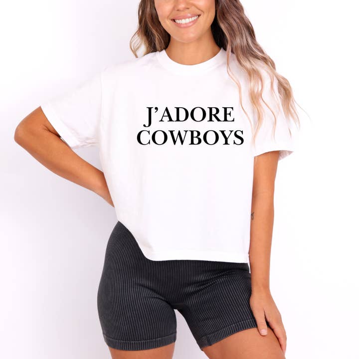 The American Honey - Wholesale Screen Printed T-Shirt - Women's - J Adore Cowboys | Western | Boxy Long cropped Tee White