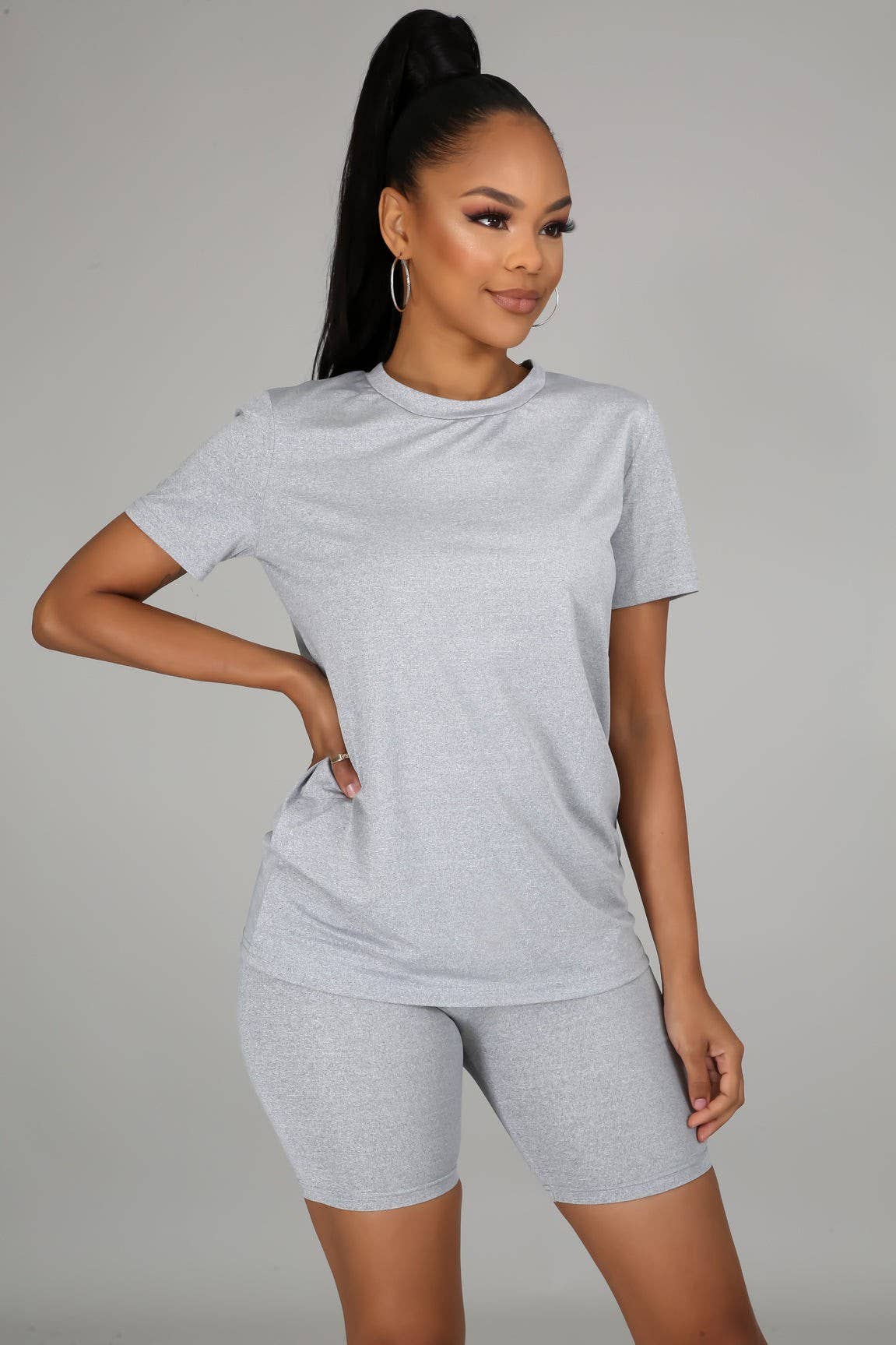 5besties inc - Wholesale Lounge Set - Women's - SLINKY JERSEY ROUND NECK TEE AND SHORT SET.5