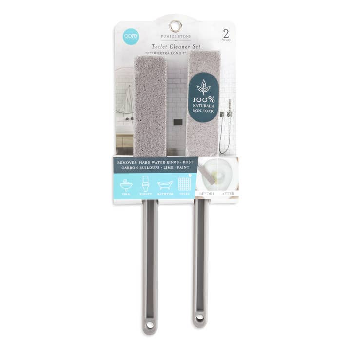 Core Home - Wholesale Toilet Bowl Brush - 2pc Long Handle Pumice Stone Toilet Brush - Pewter