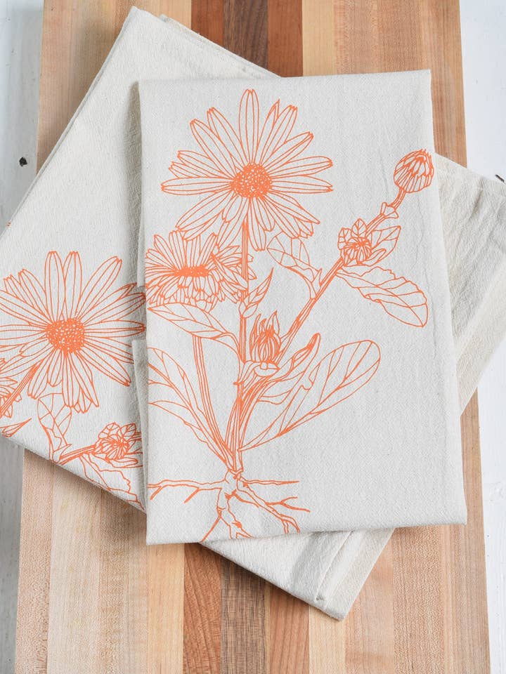 Set of 4 Organic Cotton Calendula Flower Napkins in Orange for wholesale by Hearth and Harrow
