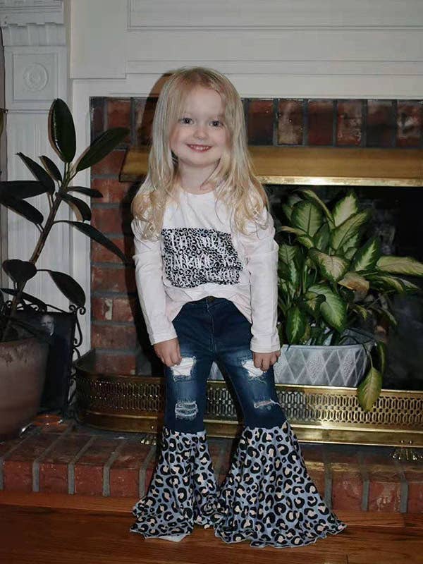luluclothes - Wholesale Top & Pant Set - Kids - DLH2692/Western top & leopard bell bottom jeans girls sets