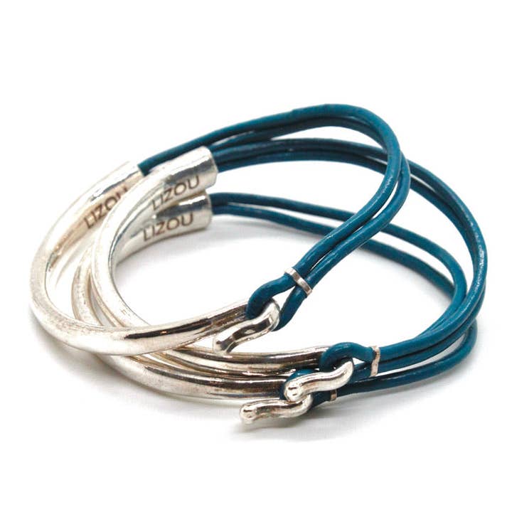 Mermaid Leather + Sterling Silver Plate Bangle Bracelet for wholesale by LIZOU