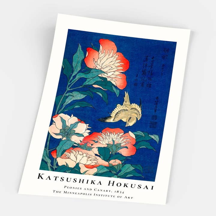 Gustave - Wholesale Art Print - Katsushika Hokusai, Peonies and Canary