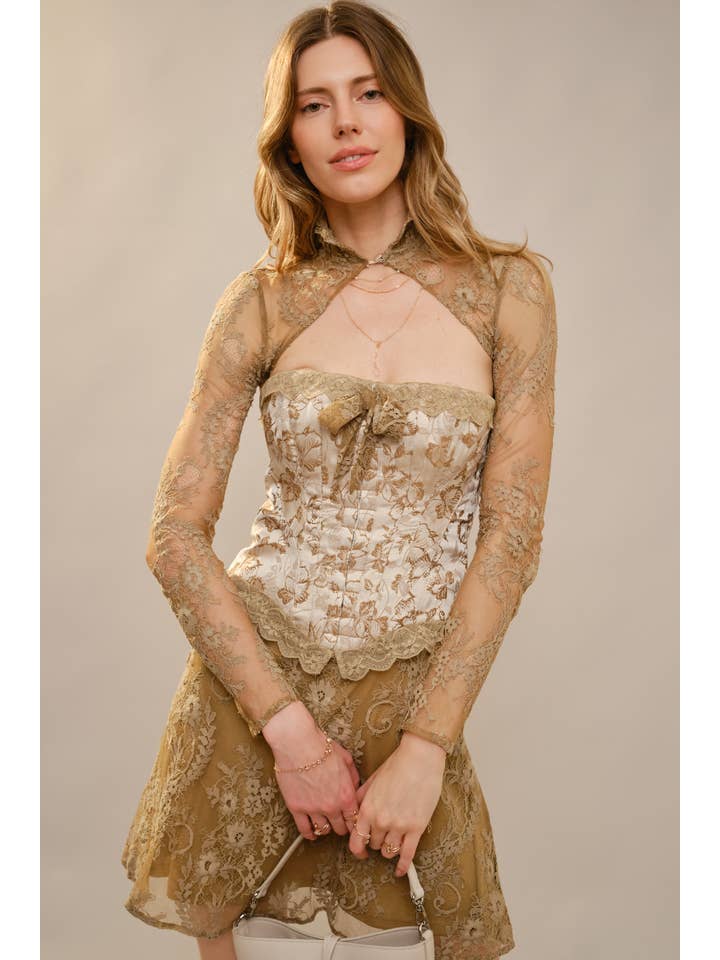 Blue B - Wholesale Top & Skirt Set - Women's - 23755SET Bow Front Corset Dress with Bolero Set5