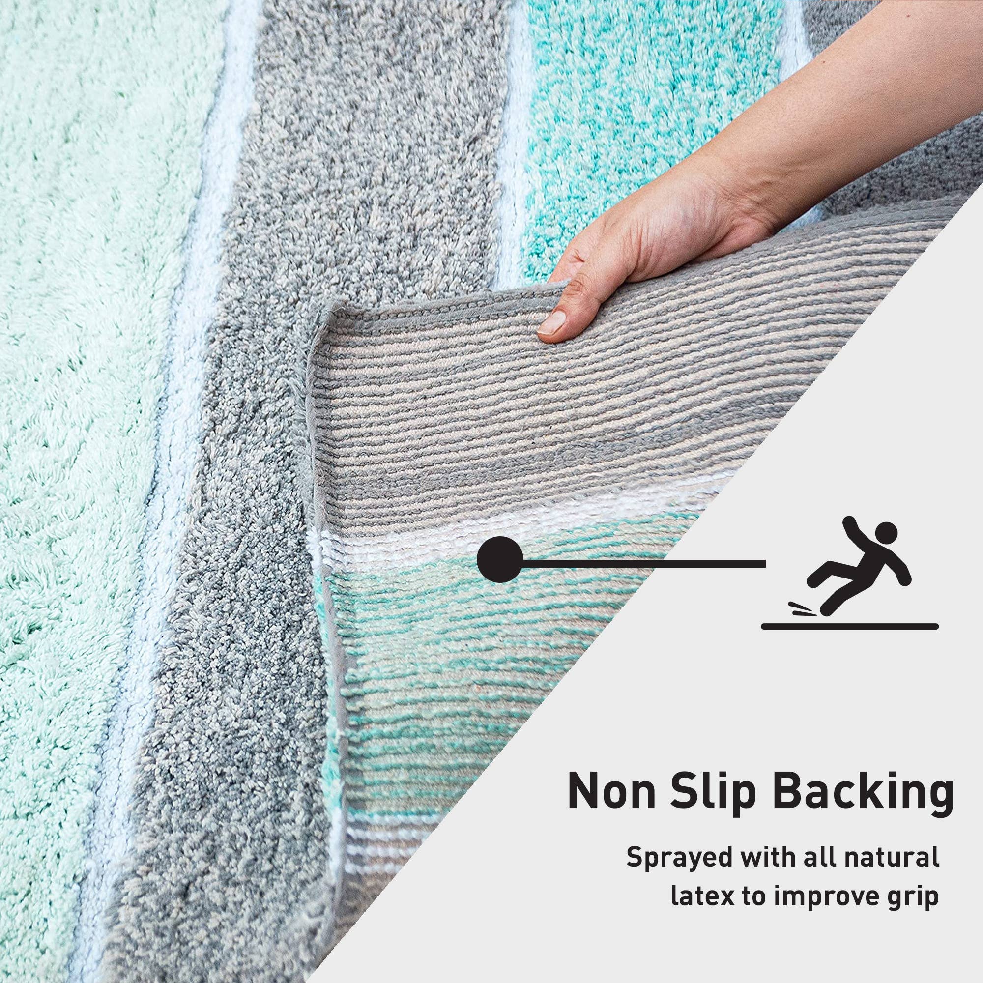 Cinzento Tapete de Banho Cordural Stripe algodão 17" X24" - Verde Menta - Cinza para venda a revendedores na Faire3