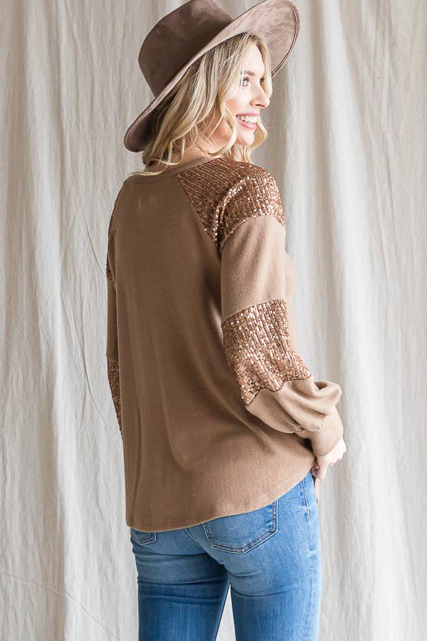 7th Ray - Wholesale Knit Top - Women's - Women's Casual Brush Knit Top with Sequin Contrast T439924