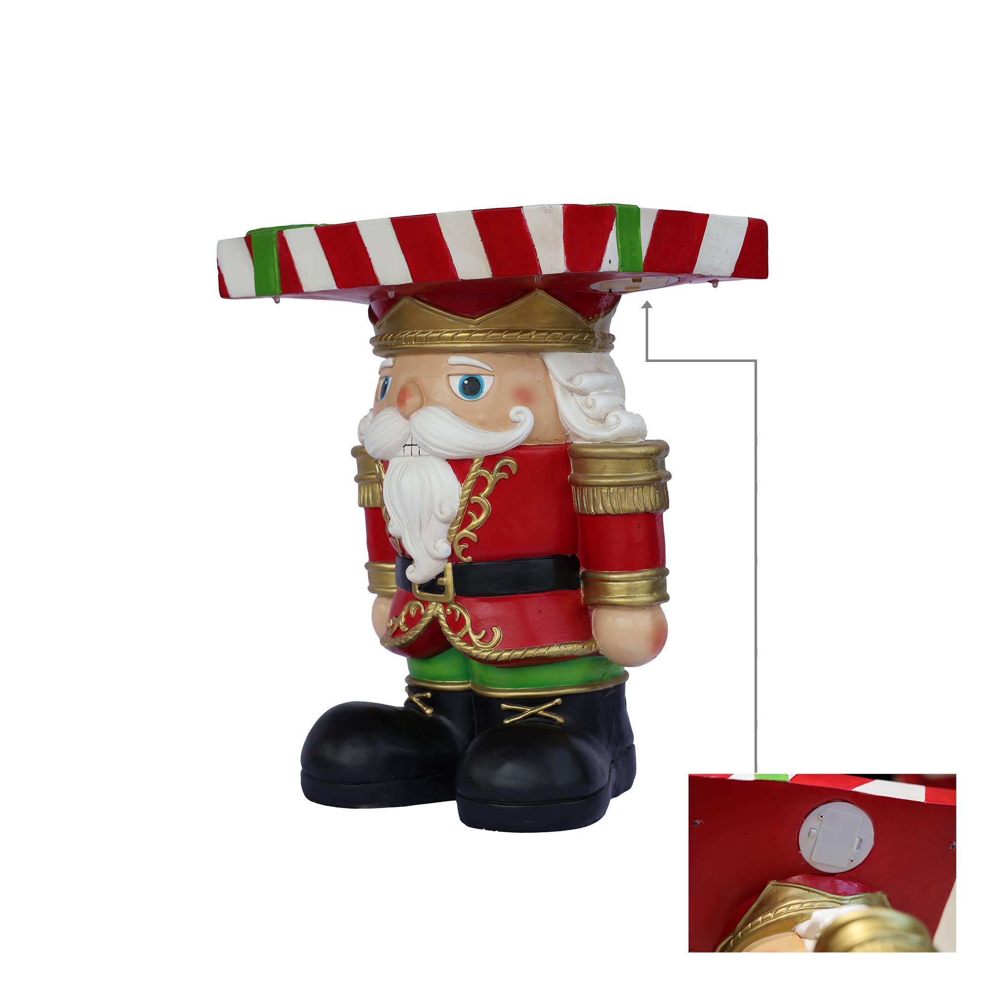 Hi-Line Gift Ltd. - Vente Décoration de Noël - Table d'appoint lumineuse en forme de soldat casse-noisette pour Noël12