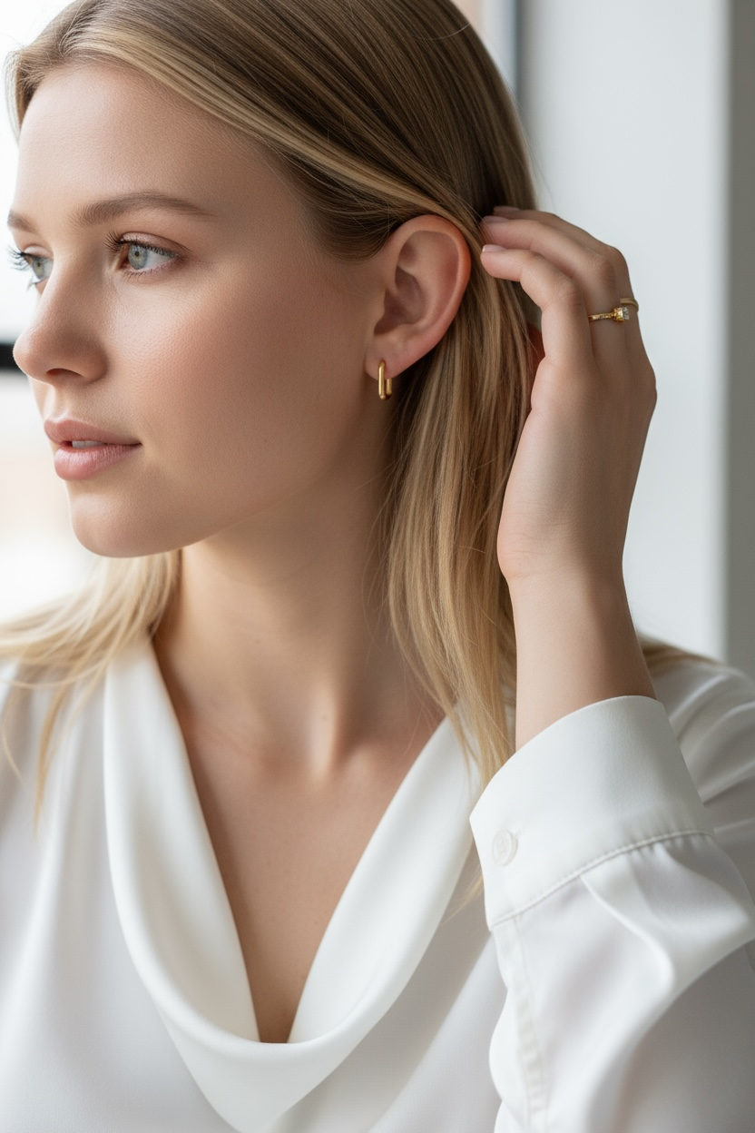 GoldFi – Brincos de argola por atacado – Brincos de argola oblongo banhados a ouro 18k3