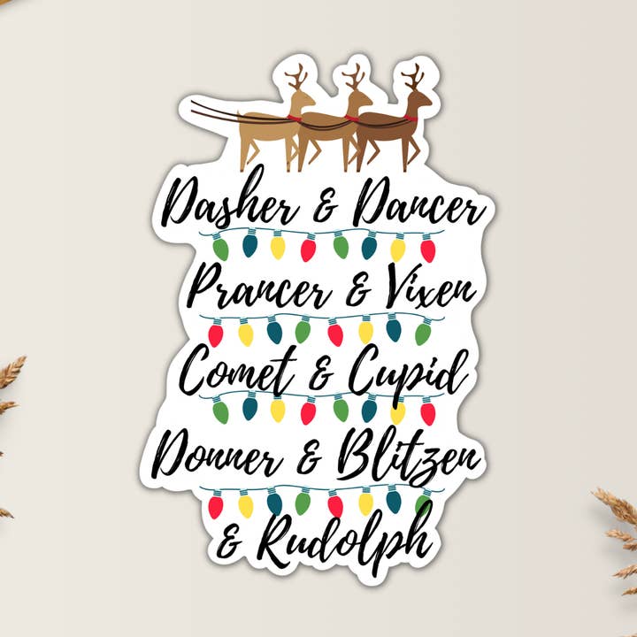 WEATHERPROOF CHRISTMAS REINDEER LIGHTS MATTE VINYL STICKER for wholesale by Drifting Souls Paper Co.
