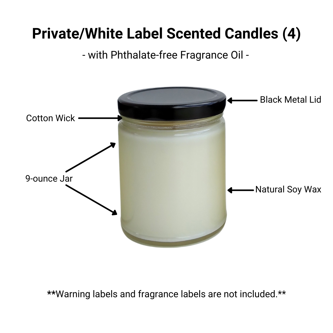 Wicks + Scents - Vente Bougie en bocal - Bougies de soja parfumées de marque privée/blanche (4 bougies)1