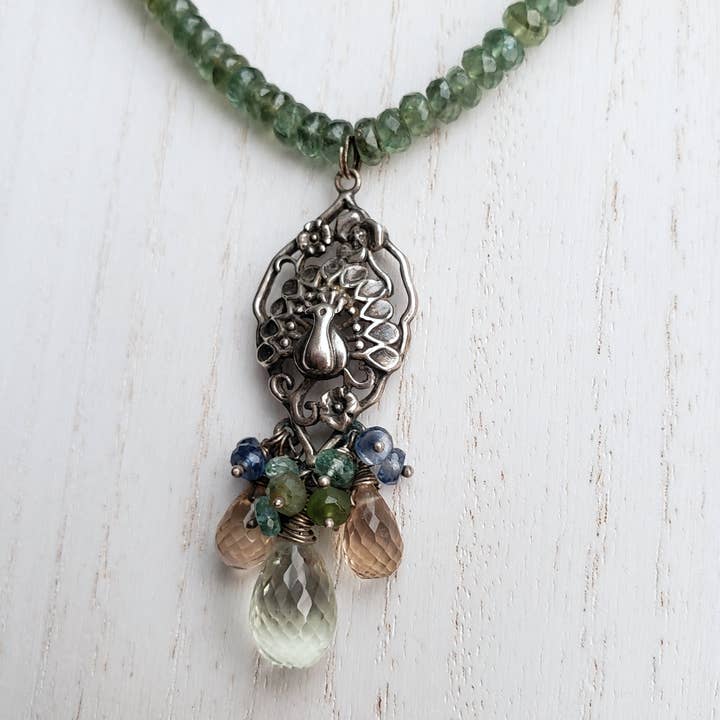 OOAK Bead Necklace - "Mrs Peacock's Pride" Apatite & Emerald for wholesale by Divine Dragon Designs