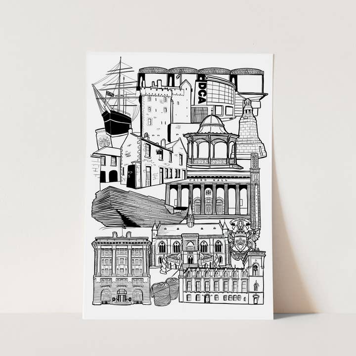 Dundee Landmark Skyline Illustration Print for wholesale by LAW Illustrates