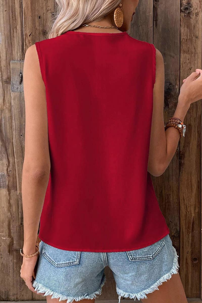 Lily Clothing - Wholesale Blouse - Women's - MULTICOLOR LACE V NECK SLEEVELESS BLOUSE_CWTBLSL002515