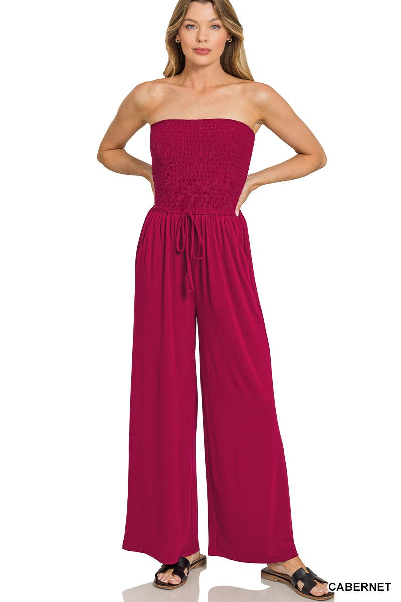42POPS - Wholesale Jumpsuit - Women's - .0808 Smocked Tube Top Jumpsuit With Pocket SI-271883