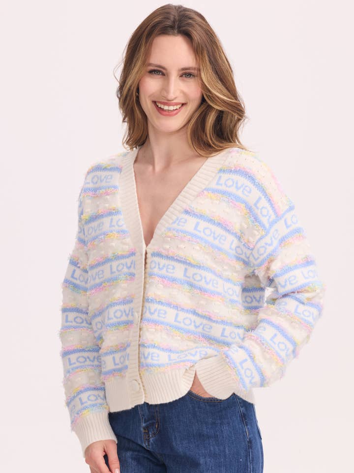 Cardigan à bandes LOVE pour la vente par KY CREATION PARIS