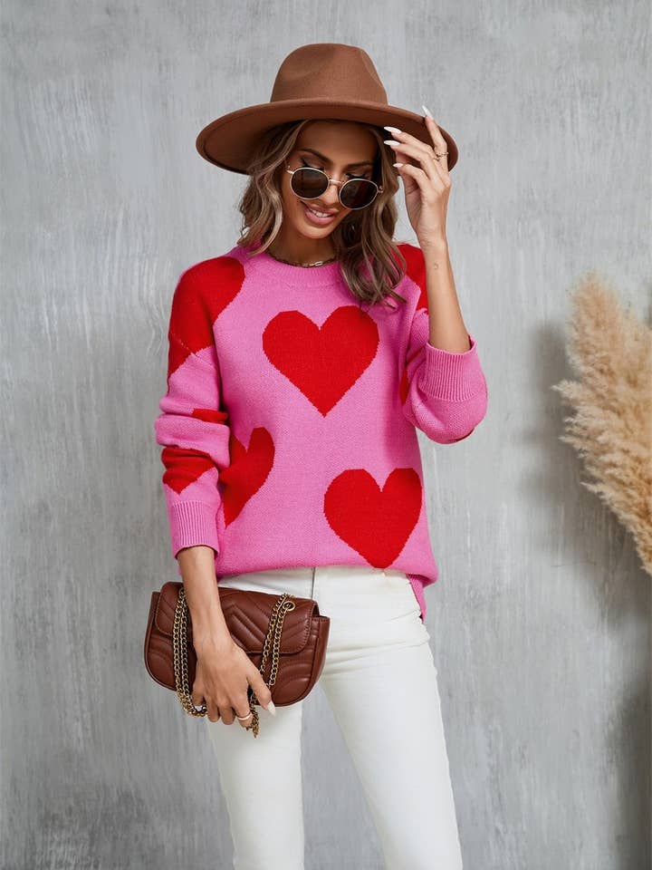 NINEXIS - Wholesale Knit Sweater - Women's - CWOSWL5758_VALENTINE'S DAY ROUND NECK HEART KNITTED SWEATER9
