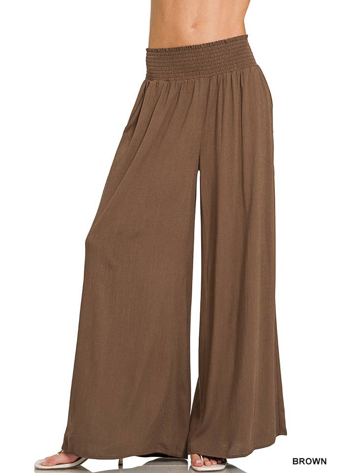 42POPS - Wholesale Pants - Women's - Smocked Waistband Wide Leg Pants w/ Pockets1