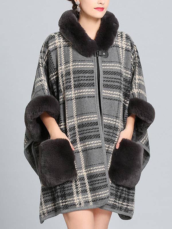 StyleGalX - Wholesale Cape - Women's - Feeling Fluffery Plaid Print Plus Size Cape Cardigan10