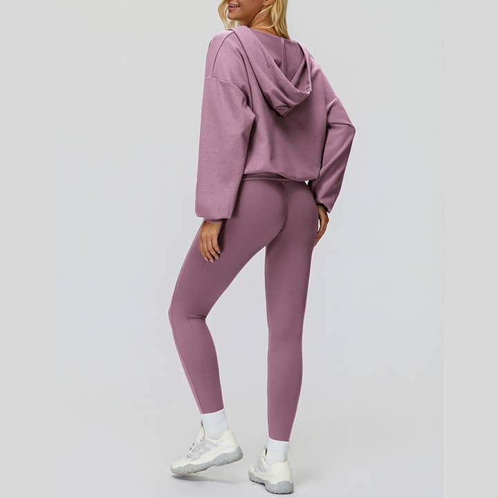 WONDERXFANS - Vendita all'ingrosso Completo sportivo - Donna - Giacca con cappuccio a V+Top sportivo+Leggings a vita alta23