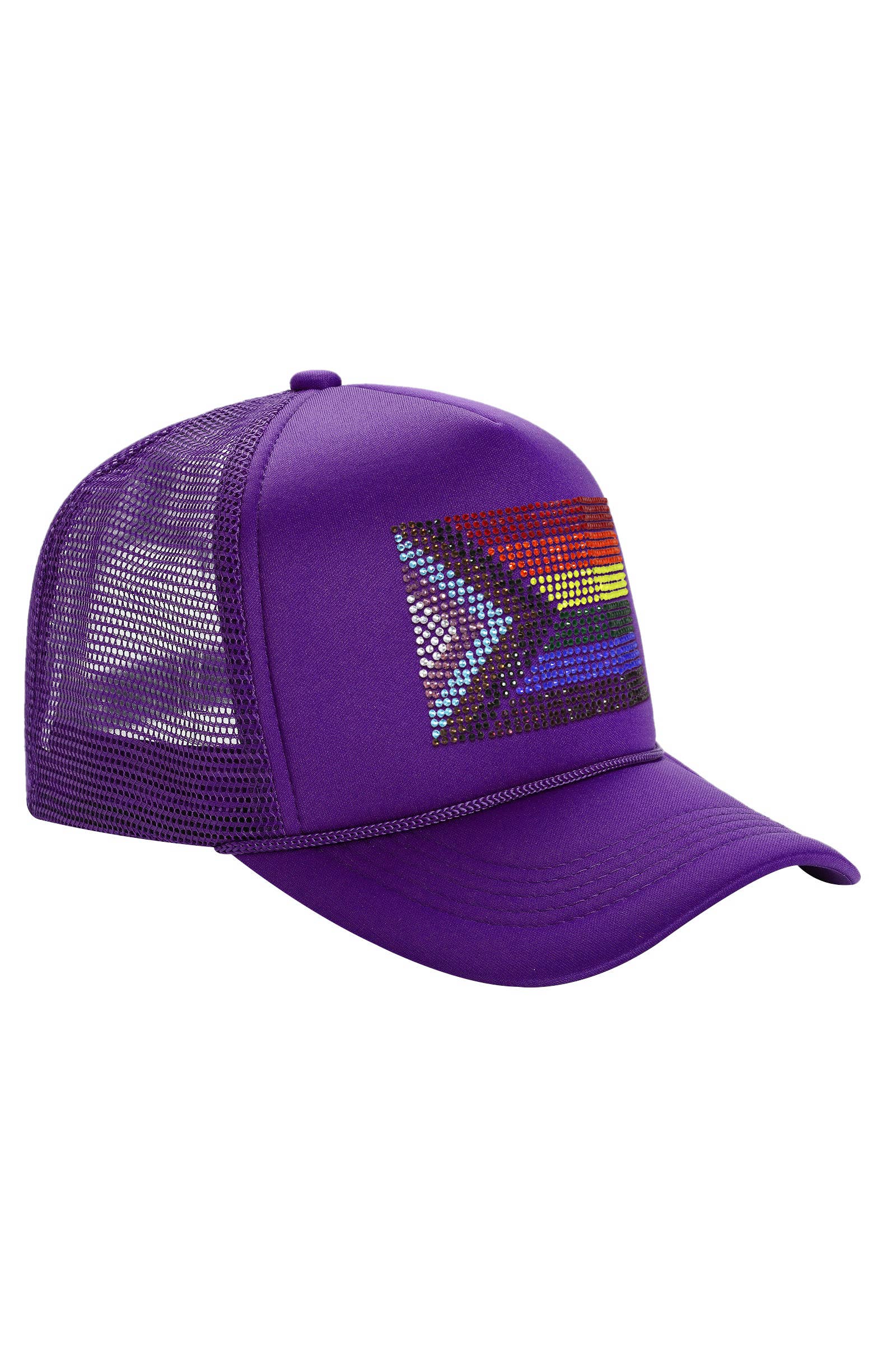 Cap Zone - Wholesale Trucker Hat - Unisex - Bling Rainbow Pride Flag Sponge Trucker Hat16