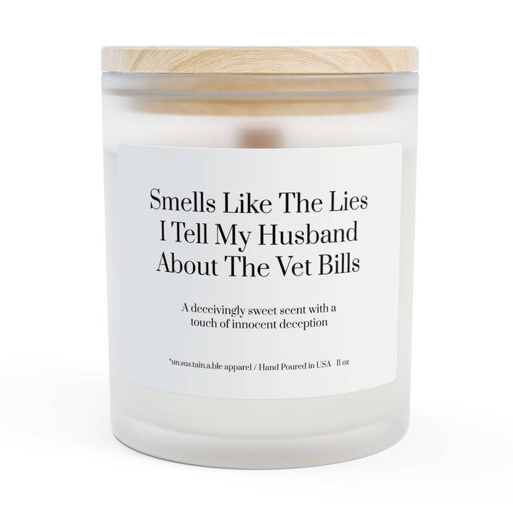 Frosted Glass Candle, 11oz - Lies I Tell My Husband for wholesale by un.sus.tain.a.ble equestrian
