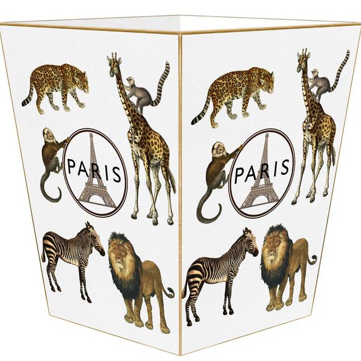 WB9193- Paris White Jungle Wastepaper Basket for wholesale by Marye-Kelley