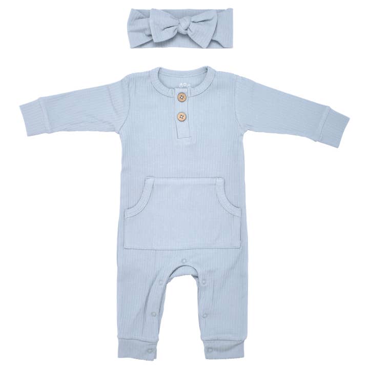 Three Little Tots - Wholesale Jumpsuit - Baby - Baby Ribbed Playsuit with Pockets and Bow