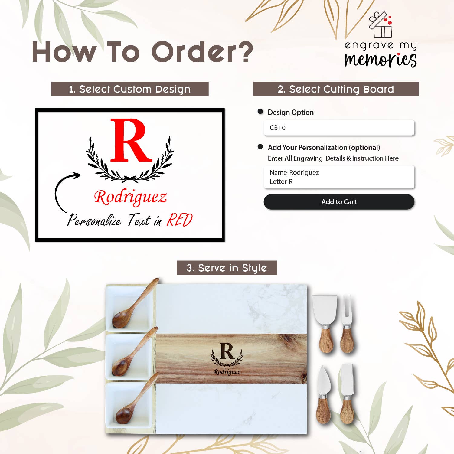 Engrave My Memories - Wholesale Serving Tray - 11 Piece Charcuterie, Marble Charcuterie Serving Board Set5