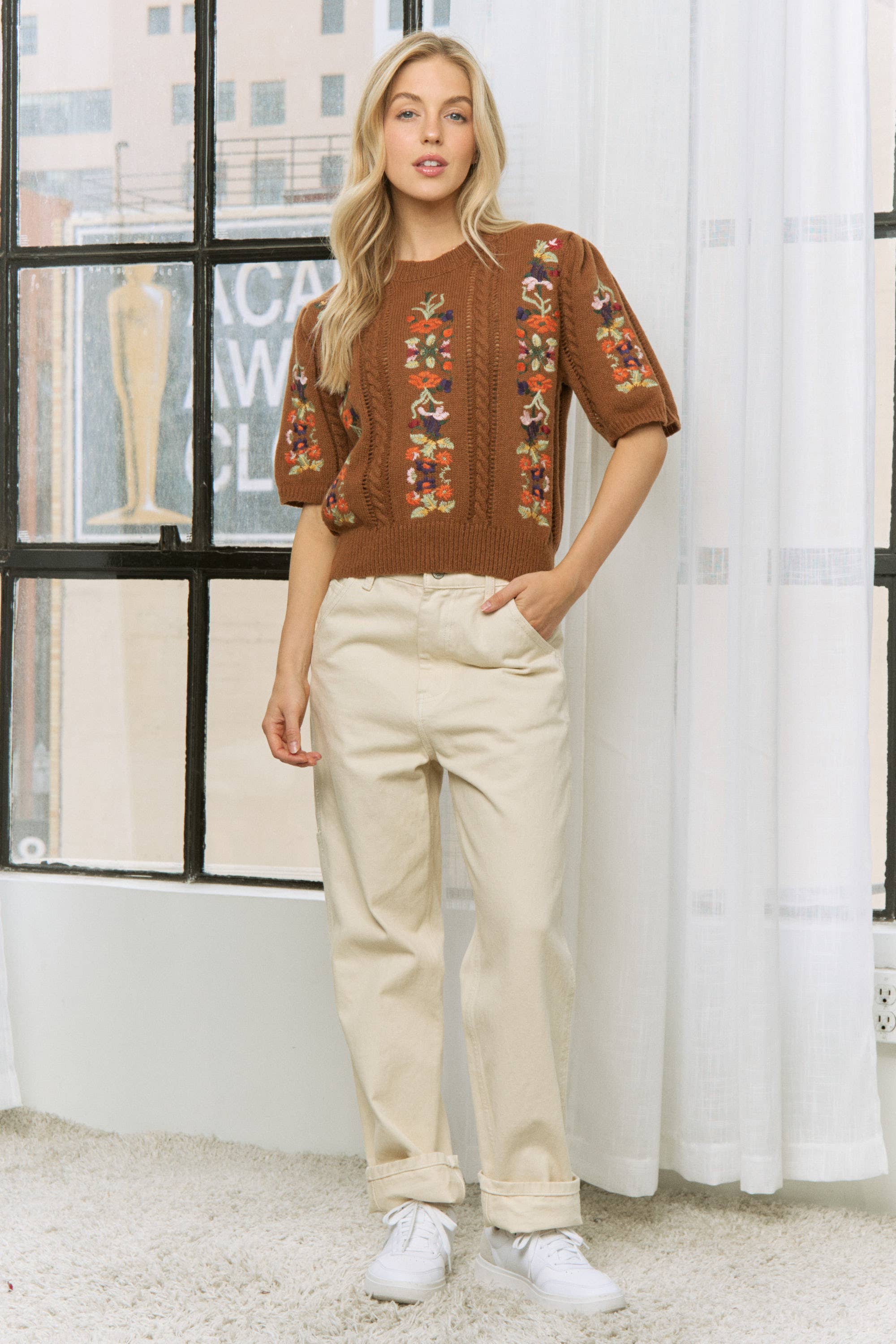 Sweet Generis - Wholesale Knit Sweater - Women's - CUTE FLORAL EMBROIDERY CASUAL PULLOVER SWEATER44