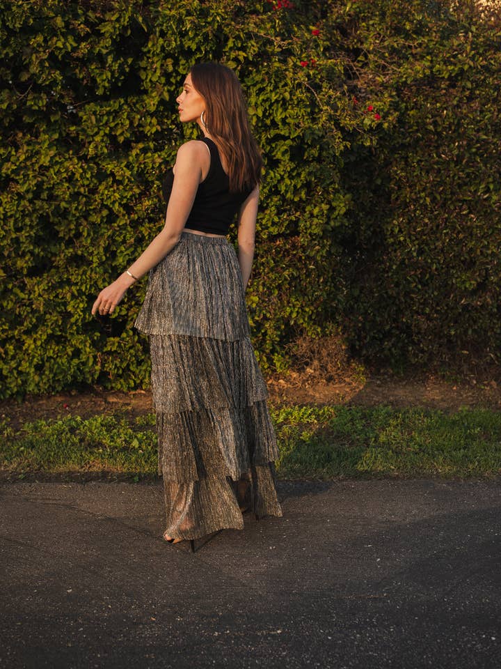 Jennafer Grace - Wholesale Skirt - Women's - Pewter Tiered Maxi Skirt