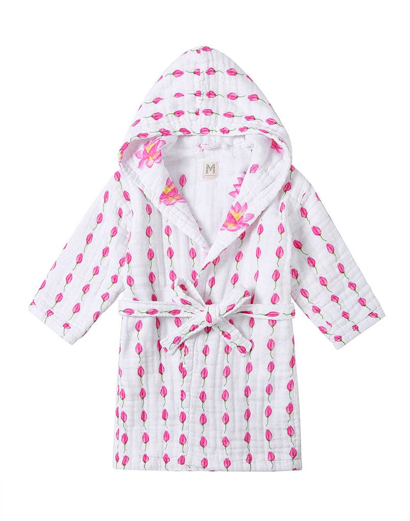 MALABAR BABY, Consciously Crafted For You. - Wholesale Robe - Kids - Kids Hooded Muslin Robe - Enchanted Garden (Lotus)1