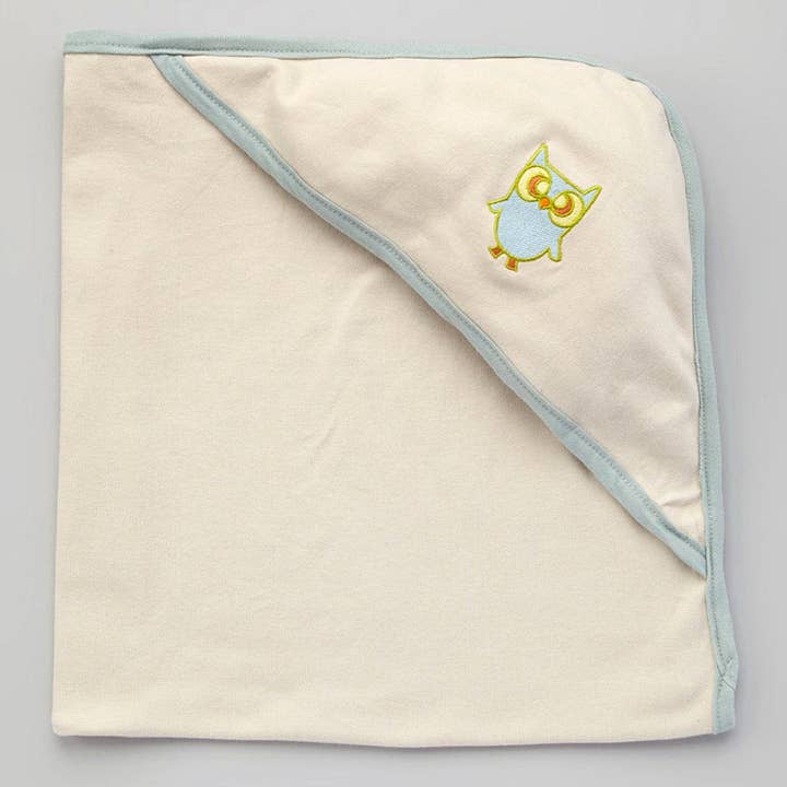 Coperta da bagno con cappuccio - Farina d'avena con bordo in ardesia con ricamo a gufo per la vendita all'ingrosso da parte di Bambino Land