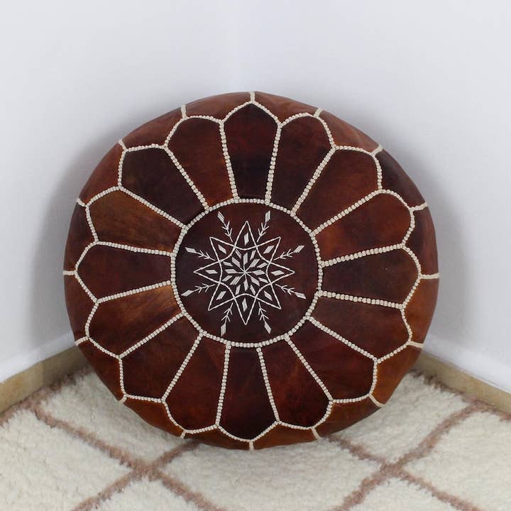 craftberber - Wholesale Poef - Marokkaanse leren poef ottomaan - ronde voetensteun voor huisdecoratie5