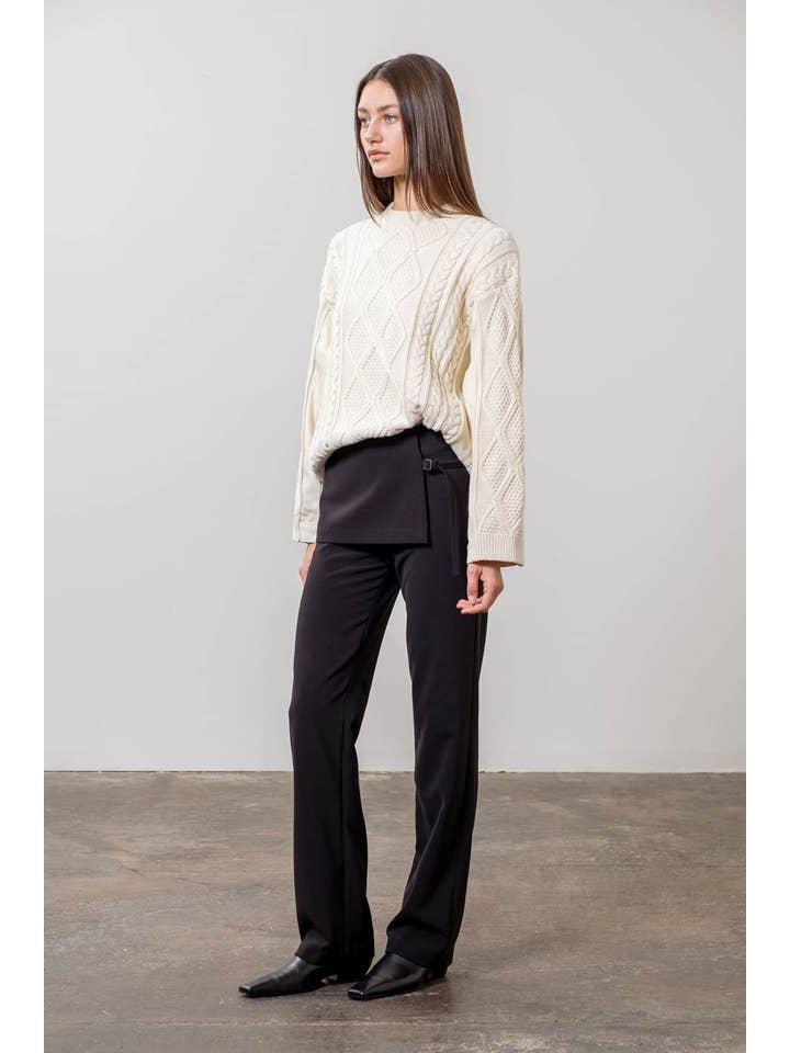 CREAM CABLE KNIT SWEATER WITH DENIM DETAIL for wholesale on Faire2