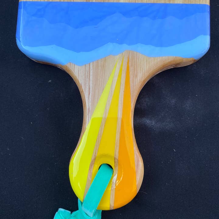 Artifacts of Joy - Wholesale Cheese Board - Charcuterie Board + Cheese Board + Cutting Board Gold Rainbow Sky Over Blue Clouds3